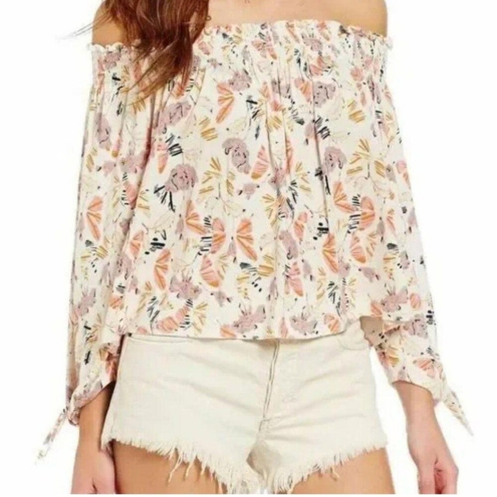 We The Free Free People Lexington Off The Shoulder Butterfly & Floral Blouse Top